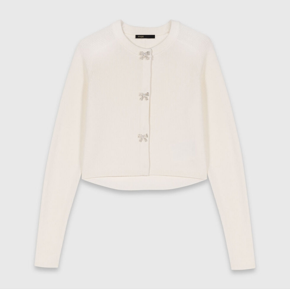 Maje Bow Jewellery Button Cardigan - Picture 1 of 14